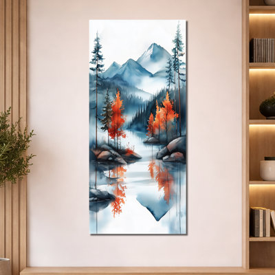 Bleu orange, bleu et orange, sommet d'une montagne, brume II - impressions encadrées rustiques, décoration murale brumeuse