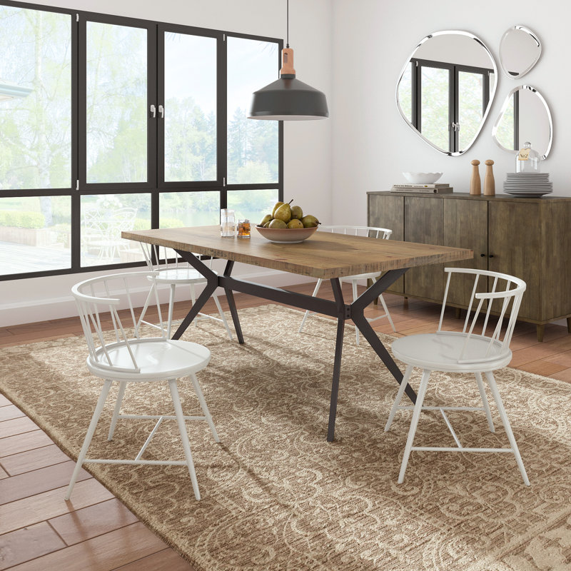 Ensemble de table et 4 chaises Breaux, Blanc, Pin clair