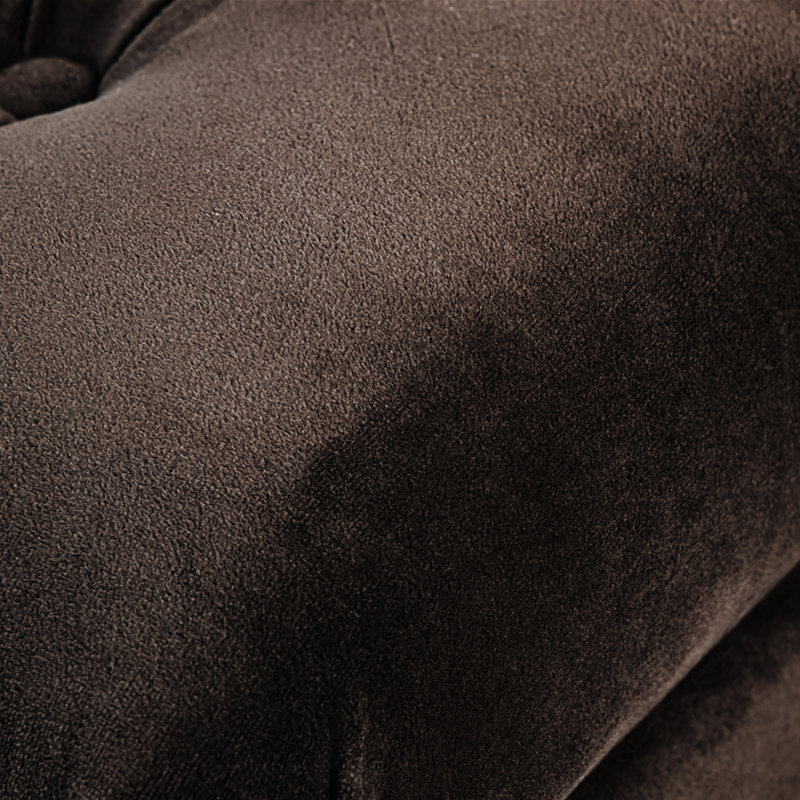 Chocolate Brown Velvet Tufted Storage Bench with Honey Oak Legs