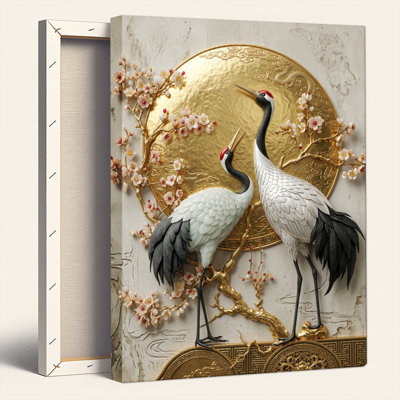 Golden Cranes Canvas Wall Art Oil Painting Print Set Of 1