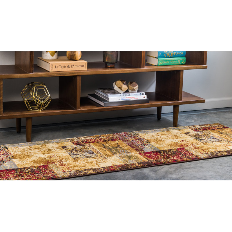 Tapis beige tissé à la machine Adetomiwa, Tapis de couloir 2 pi 2 po x 6 pi 1 po