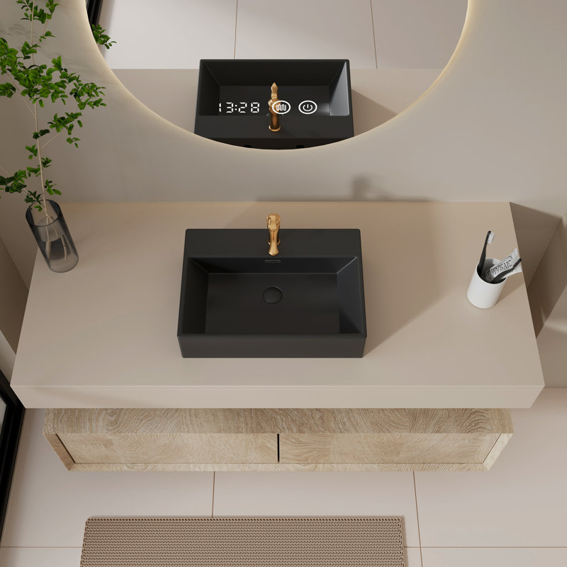 Blue Elephant 609.6mm L x 431.8mm W Ceramic Rectangular Sink with Overflow, Black