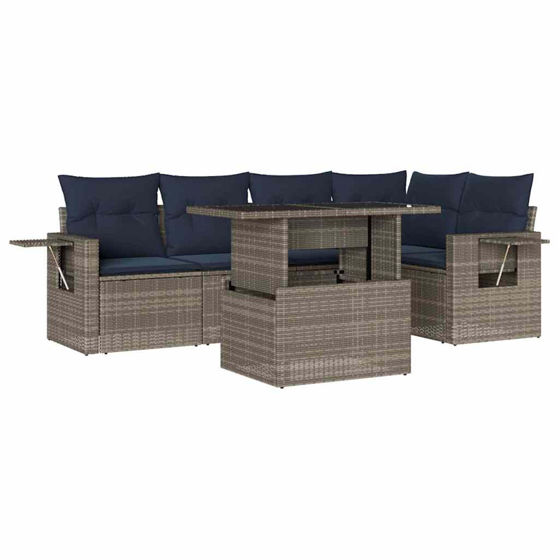  Ensemble de canapé de patio 6 pièces avec coussins en rotin de polyester gris, Gris, Marine