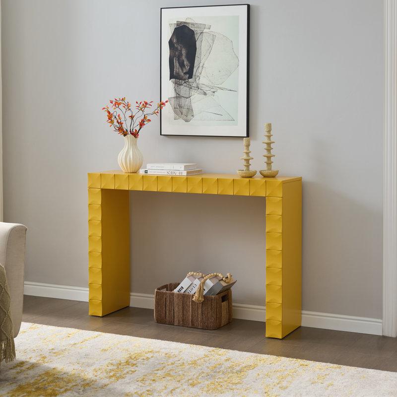 Modern Geometric Wood Console Table, Textured Entryway Sofa Table, Narrow Accent Table for Hallway, Living Room or Behind Couch