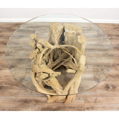 Cavanaugh Round Glass Top Solid Wood Base Dining Table