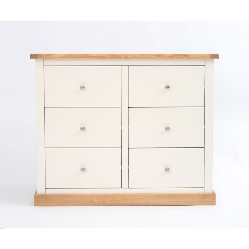110 cm W Chest of 6 Drawers, Waxed Pine