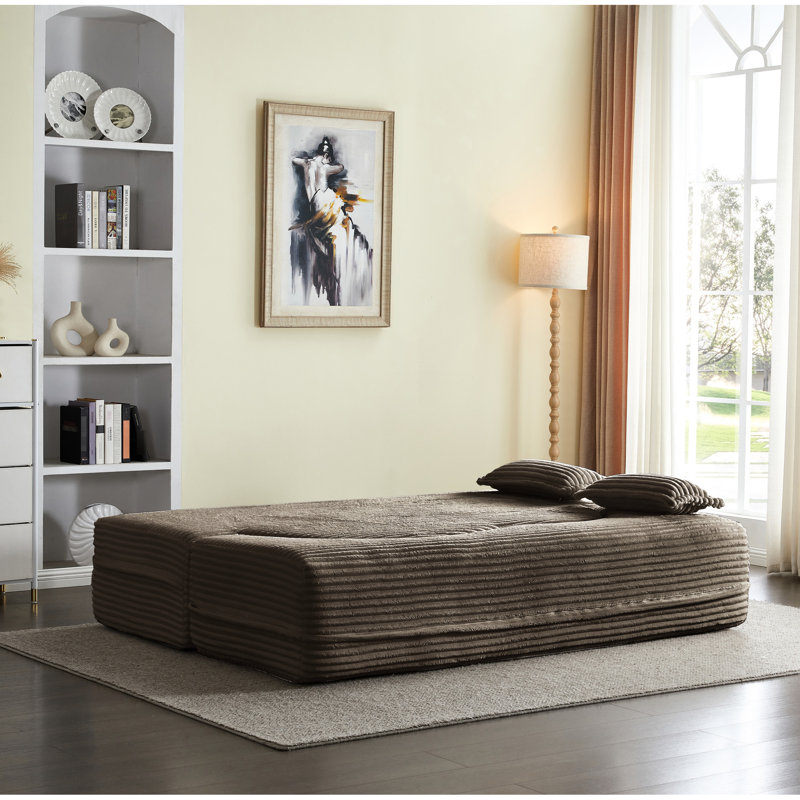 Lit pliant double en velours côtelé, canapé-lit convertible avec 2 coussins, café, sans assemblage, convient aux jeux dans de petits dortoirs - Café rempli de mousse colorée pour économiser de l'espace dans les bureaux à domicile