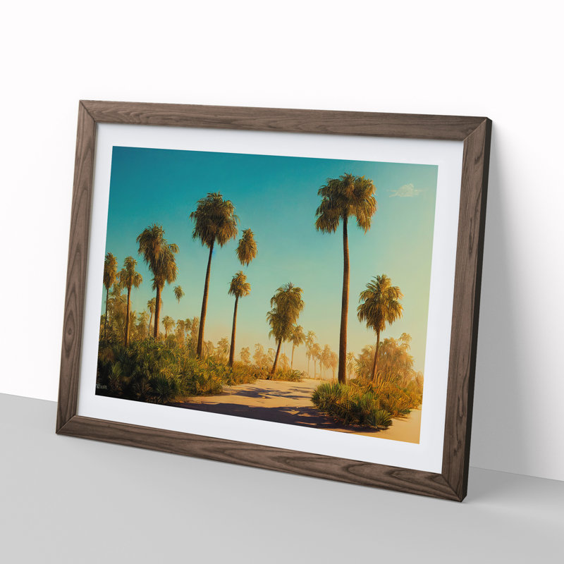 XH1022-6897X Phenomenal Palm Trees 1 Piece Single Picture Frame Wall Art, 25cm H x 34cm W x 2cm D, Walnut