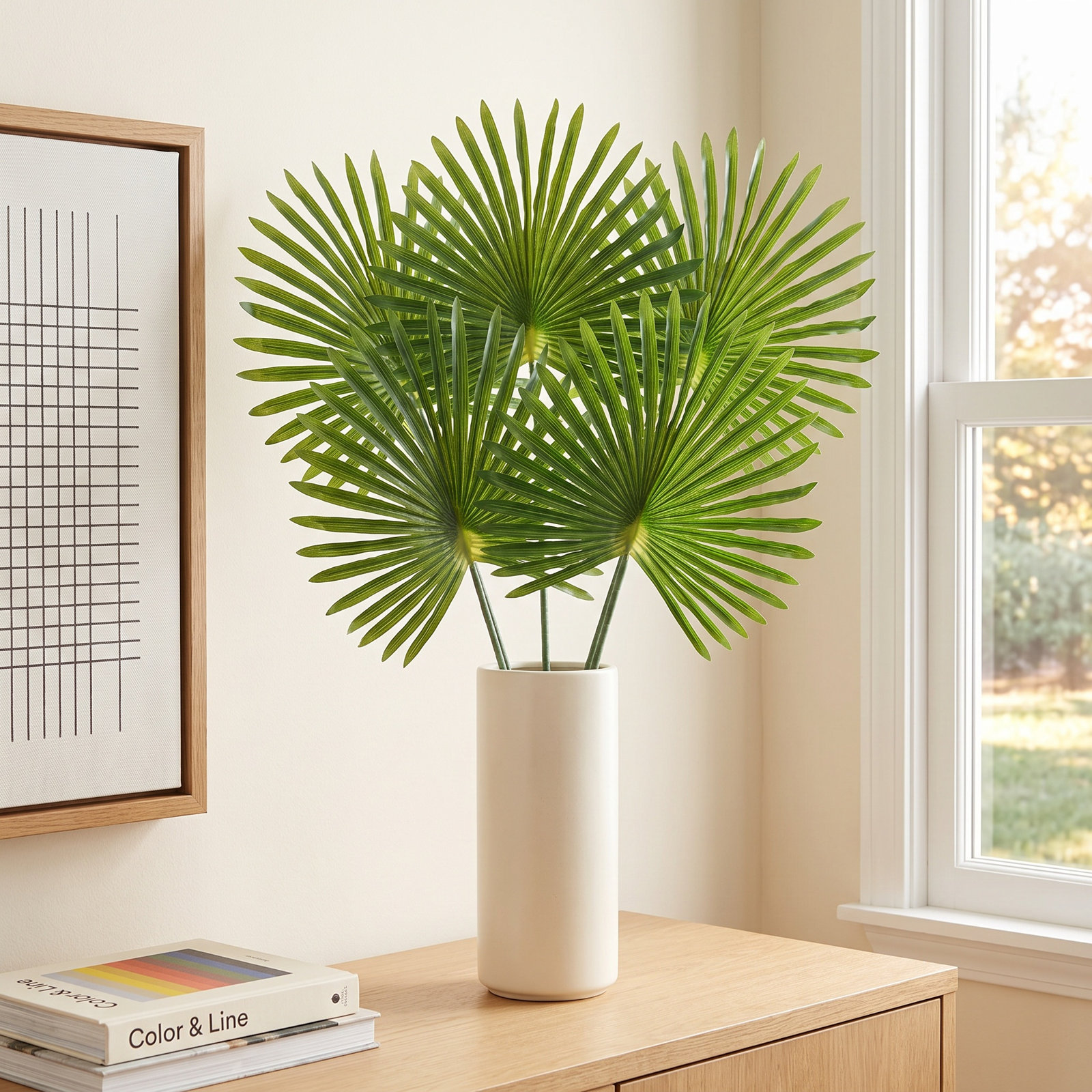 Zana Fan Palm Leaf Stems, Dark Green