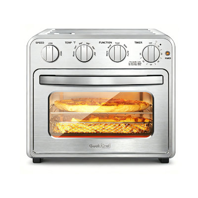 16QT Stainless Steel Air Fryer Toaster Oven Combo, 4-Slice Convection Oven with Warm, Broil, Toast, Bake Functions, Oil-Free Cooking & Complete Accessories, Silver