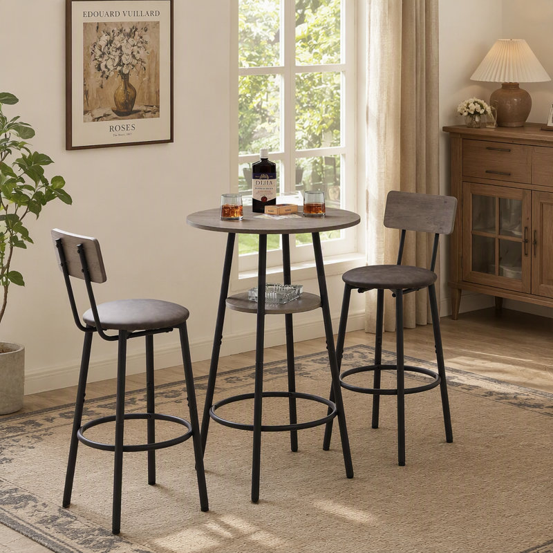 Ensemble de tabourets de bar ronds avec tablette, tabouret rembourré avec dossier gris, l 23,62 po x P 23,62 po x H 35,43 po