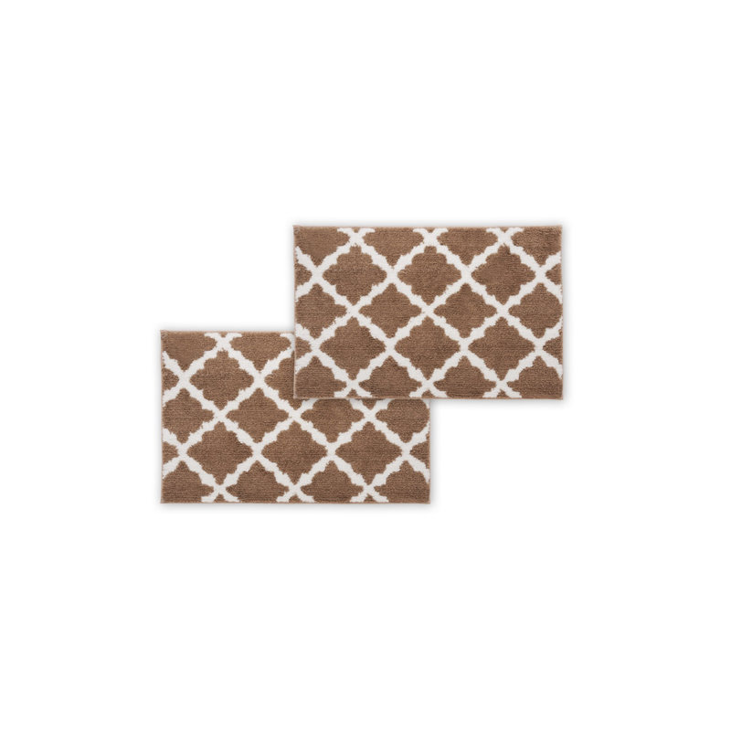Bibb Home 1-2 Pack Trellis Micro Shag Bath Rugs, Taupe, 20" W x 32" L