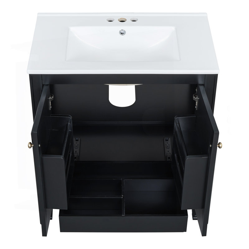 Meuble-lavabo 30 po avec lavabo, deux portes avec tablette, charnières de porte à fermeture en douceur, style rétro, noir