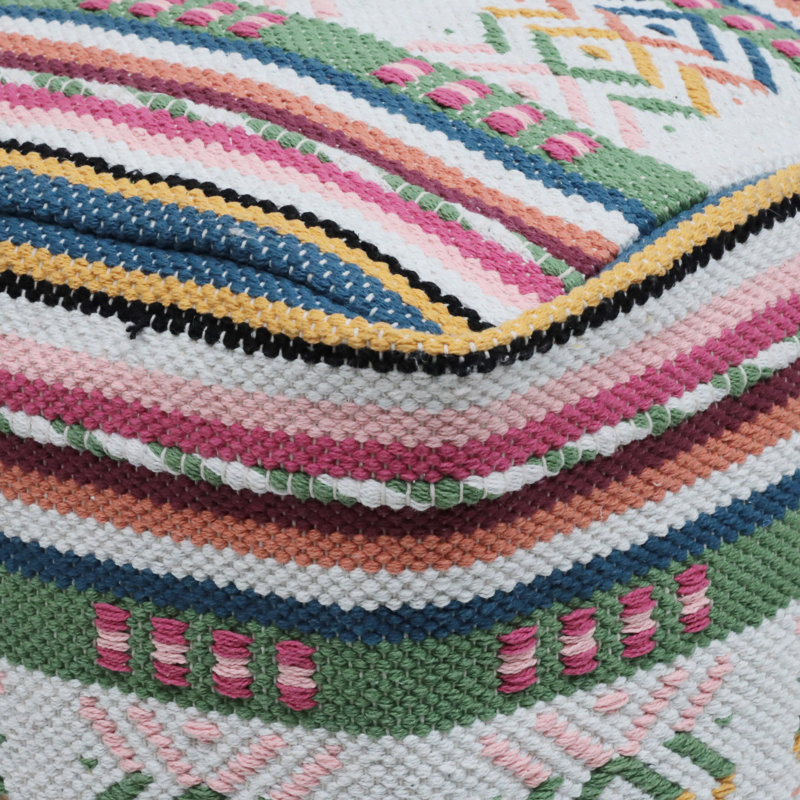 Pouf carré imprimé à la main péruvien - Coussin de sol multicolore, carré de 16 po, limite de poids de 200 lb, élément décoratif, nettoyage des taches, tapis fait à la main rempli de perles, 16 x 16 x 16, capacité de 200 lb,