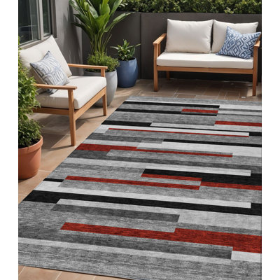 Tapis intérieur lavable rayé rouge 5 pi x 8 pi