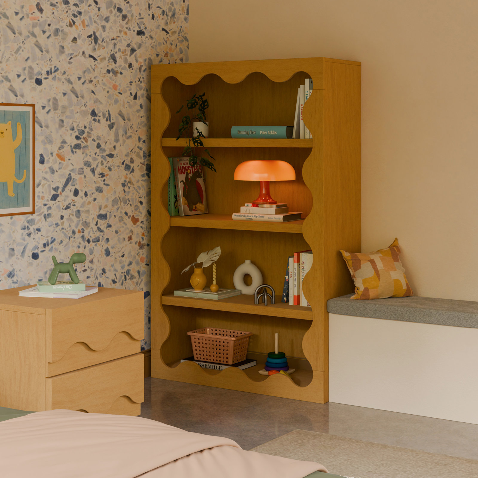 Lido Wave Bookcase, Honey