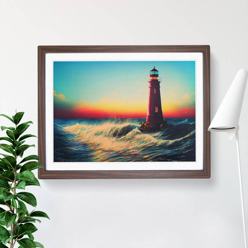 XH1022-6646X Painted Lighthouse Vol.2 - Single Picture Frame Painting, Walnut Framed, 46cm H x 64cm W x 2cm D