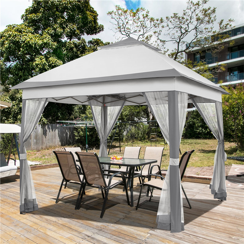 Abri de jardin escamotable de 11 pi x 11 pi avec 4 parois latérales en filet, Gris