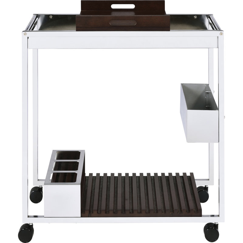 - Chariot brun pour le service dans la salle à manger - 2 compartiments ouverts pour ranger les boissons et la nourriture, plateau en bois amovible, porte-bouteilles de vin, tablettes de rangement pour verres à pied