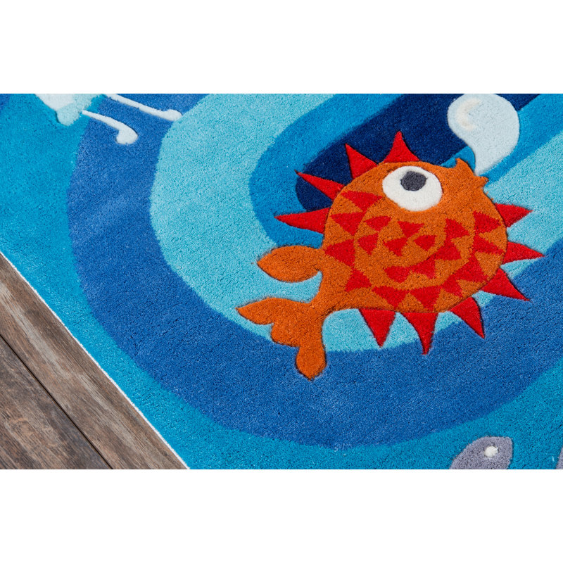 Tapis bleu touffeté à la main Delphine, Rectangle 3 pi x 5 pi