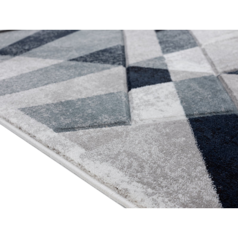 Tapis abstrait bleu / blanc Adonia, Tapis de couloir 2 pi 8 po x 11 pi 10 po