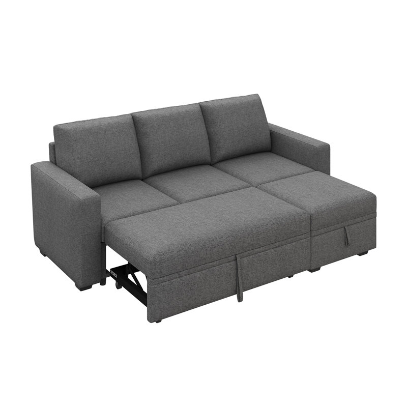 Canapé-lit modulaire en L Hoelscher avec rangement en polyester gris foncé, Polyester gris