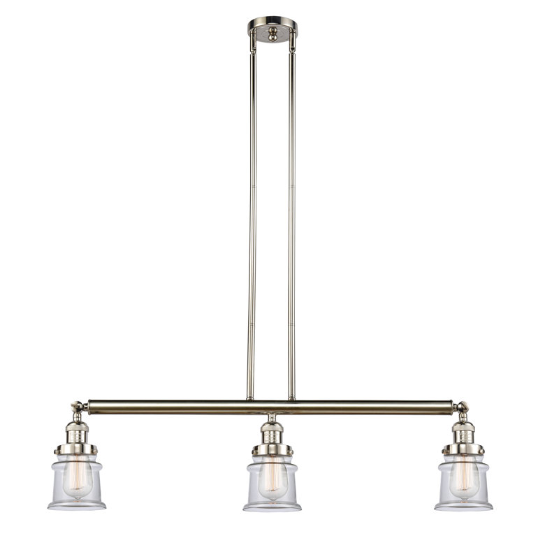 Luminaire suspendu linéaire à 3 lumières pour îlot de cuisine Leister, DEL, Transparent, Nickel poli