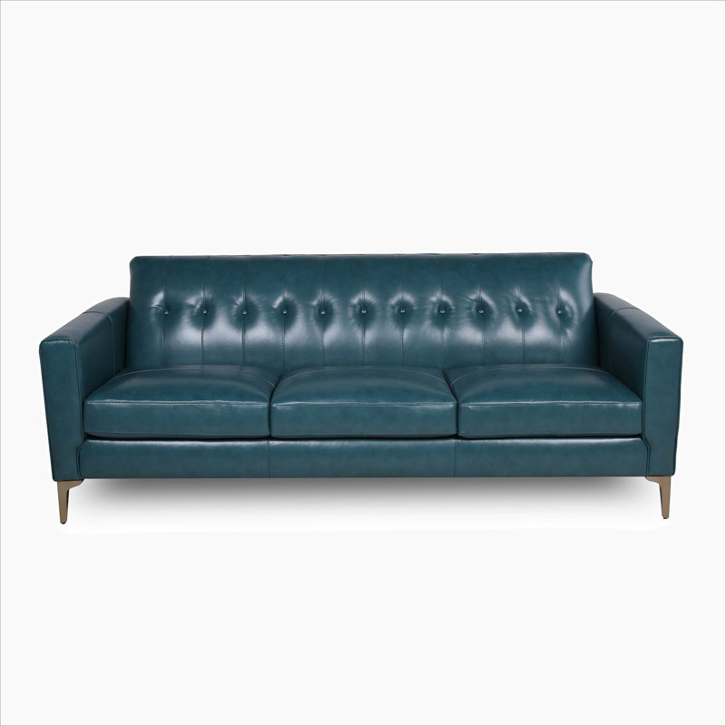 Canapé en cuir capitonné Mid-Century, Turquoise