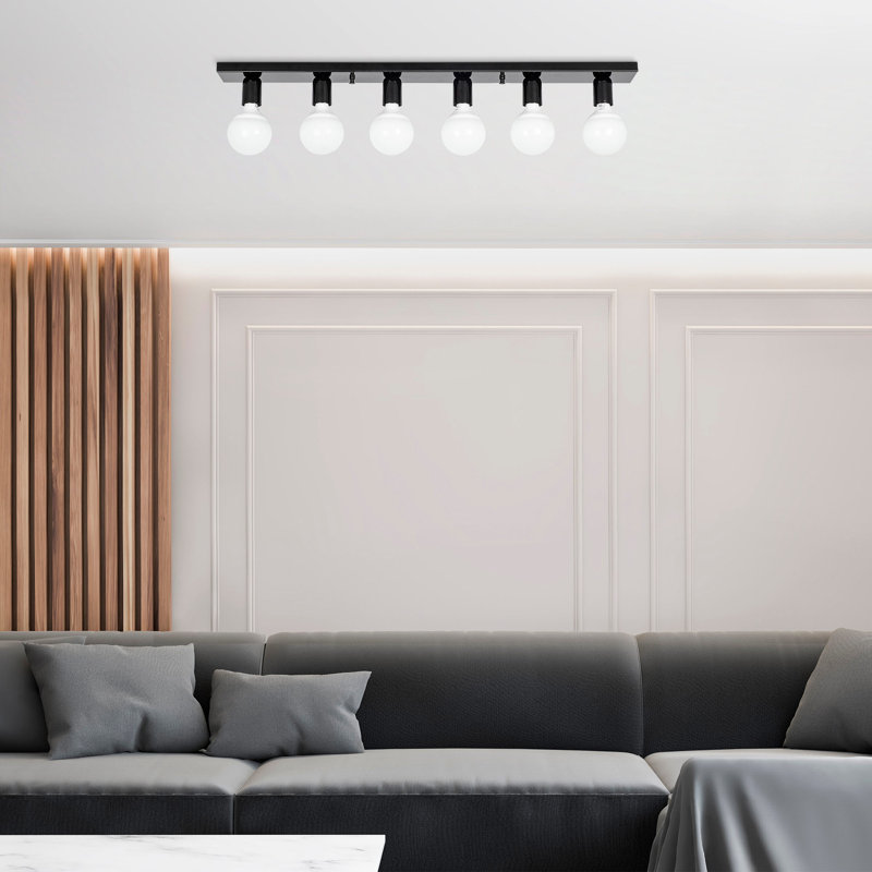Industrial Scandinavian Chandelier, Black & White Metal Body, 35.8 x 3.9 x 3.9 inches | 6 x E27 Sockets, Max 40W | Stylish Lighting Fixture for Modern Home Decor, Perfect for Living Room & Dining Areas