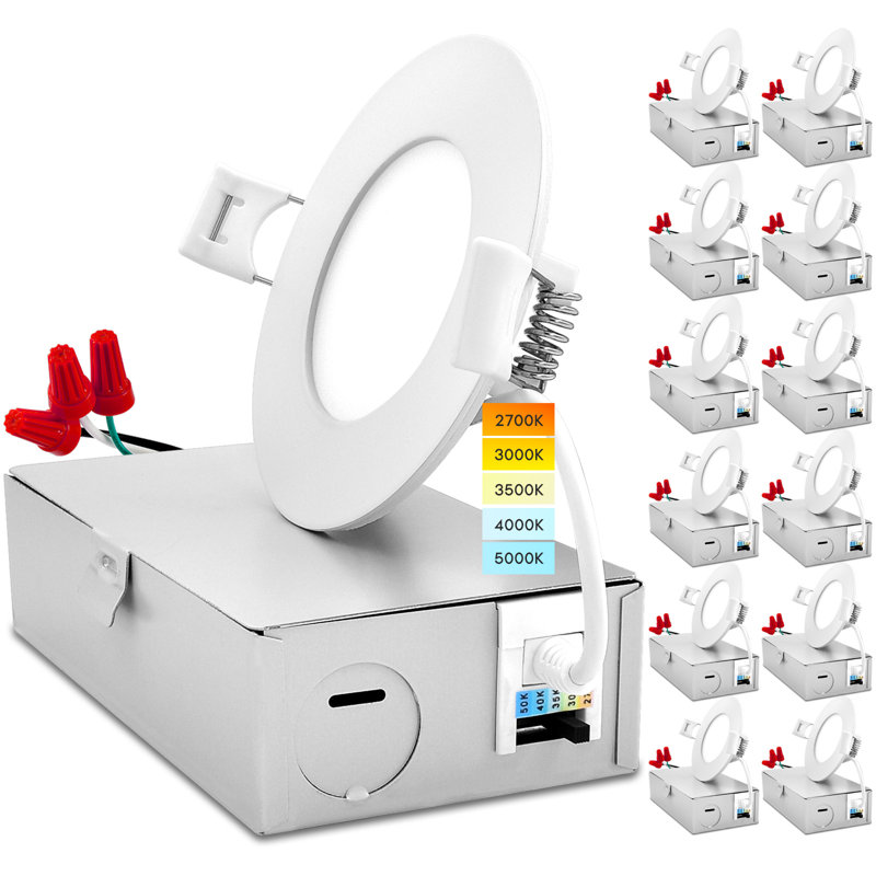 Ensemble de 12 ampoules encastrées DEL ultra-minces de 3 po avec J-Box 8 W à intensité variable et à intensité variable de 540 lumens Luxrit