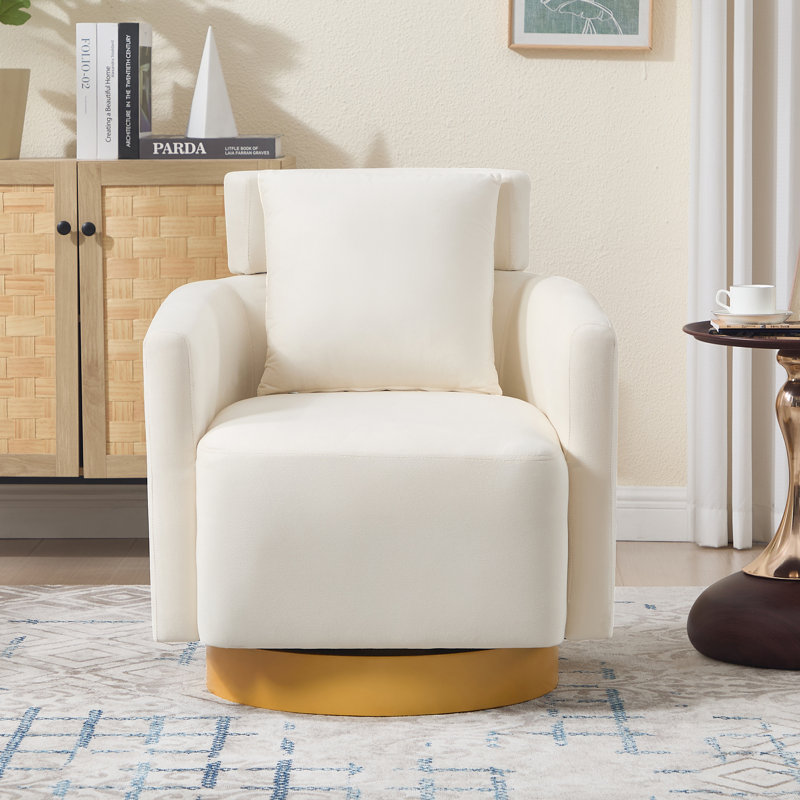 Fauteuil d'appoint pivotant en velours avec coussin, Blanc