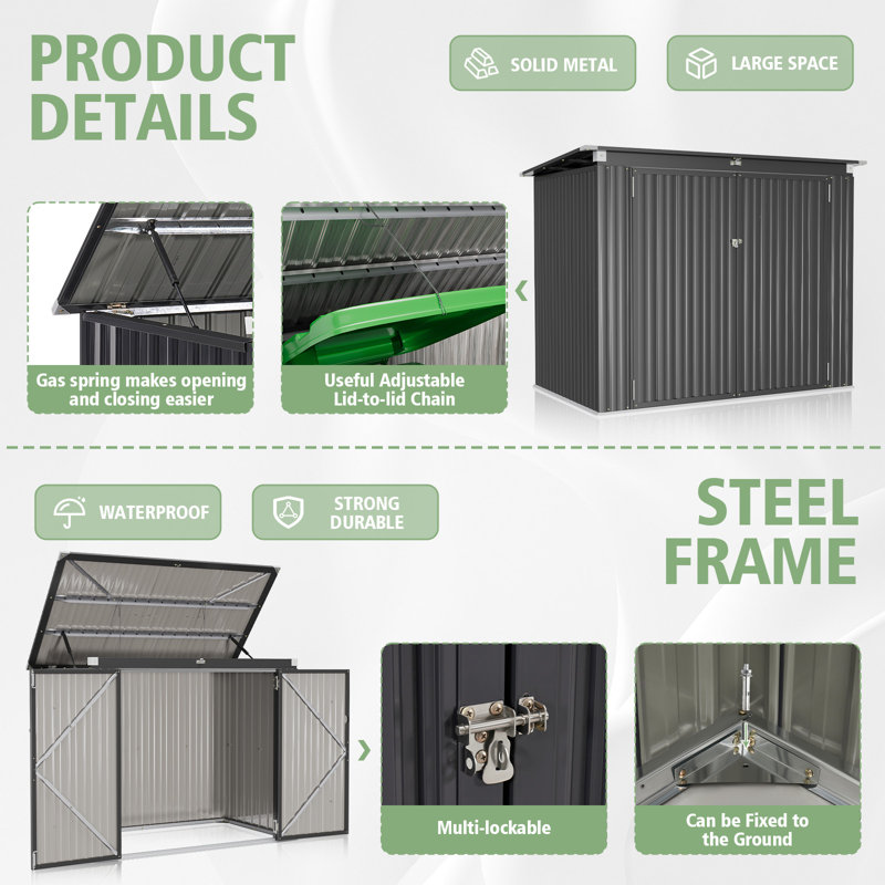 6 Ft. W X 3 Ft. D Galvanized Steel Horizontal Garage Shed