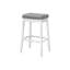 Tabouret de bar, ensemble de 2, hauteur de bar, siège de selle, bois blanc, aspect cuir gris, transitionnel