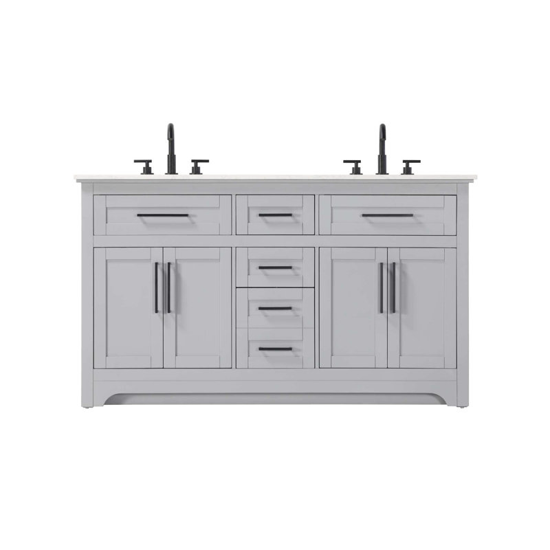 Meuble-lavabo double 60 po gris, Gris, 60"