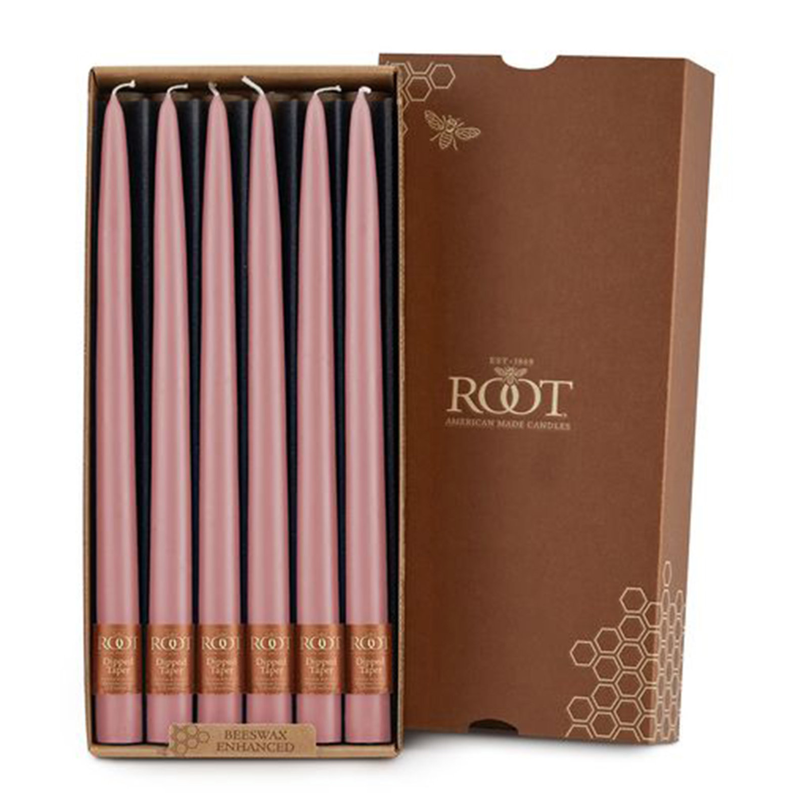 12 Piece Unscented Taper Candle Set, 12" H x 0.88" W x 0.88" D, Dusty Rose