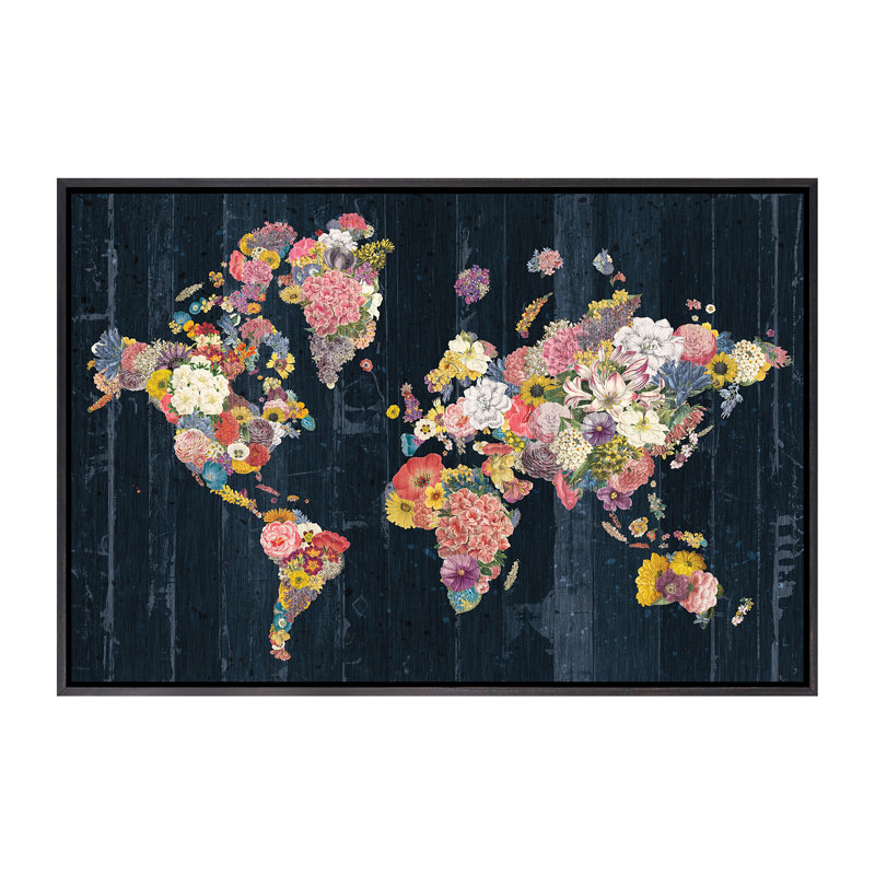 «Botanical Floral Map» par Wild Apple Portfolio - impression d'art graphique, H 40 po x l 60 po x 1,5 po, Pas de tapis