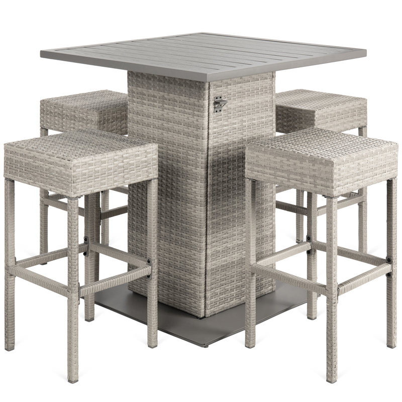 Ausmus Metal Bar Set with Stools, Gray, Gray