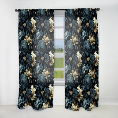 Rideau obscurcissant damassé Glamour VII bleu foncé et doré - 1 panneaux