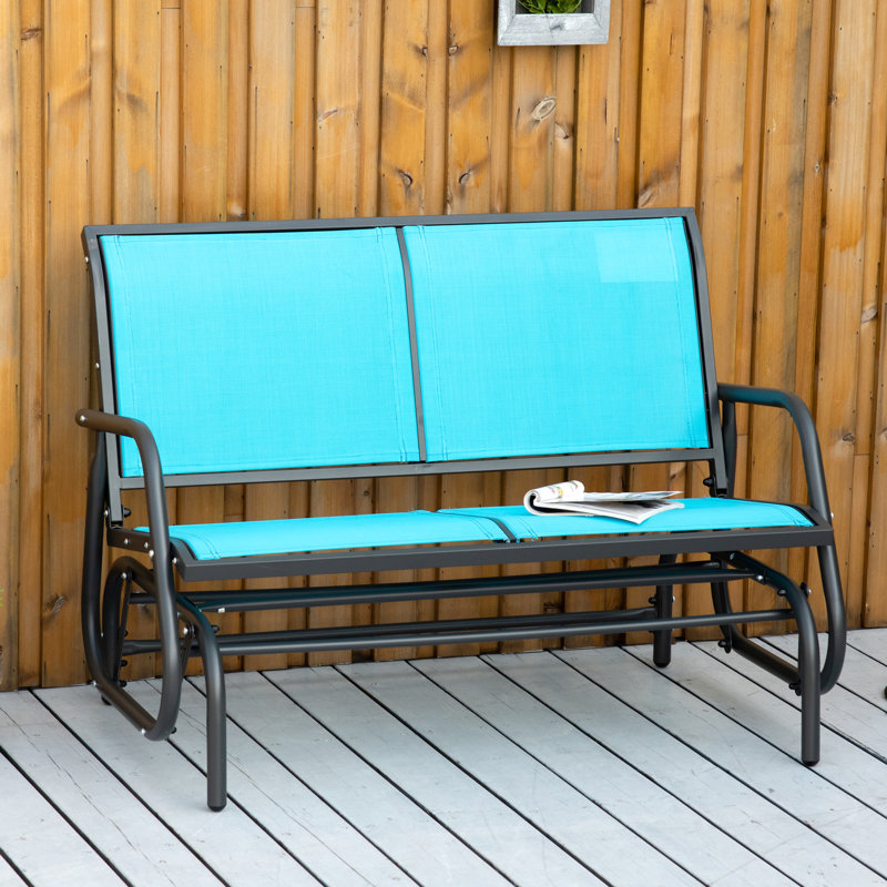 Banc de balançoire à bascule bleu, 2 balançoires doubles avec structure en acier, siège à sangles, à séchage rapide, supportant jusqu'à 440 lb, 45,9 po x l 27,5 po x H 33,5 po, extérieur, 2, bleu. Tissu. Poudre Enduit
