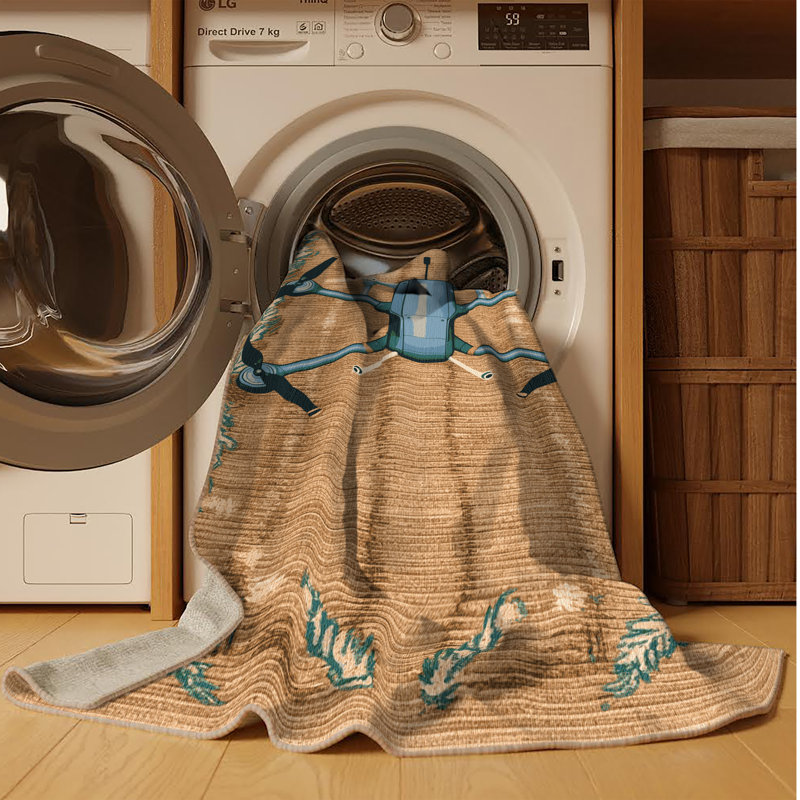 Machine Washable Transportation Beige Area Rug, Carré 7 pi