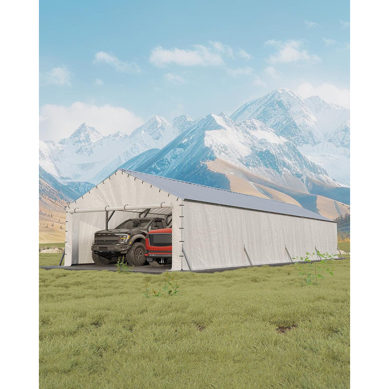 20x40 FT Metal Carport, Enclosed Shelter with Vertical Roof for Trucks & Boats, 11.83' H x 19.67' W x 39.5' D