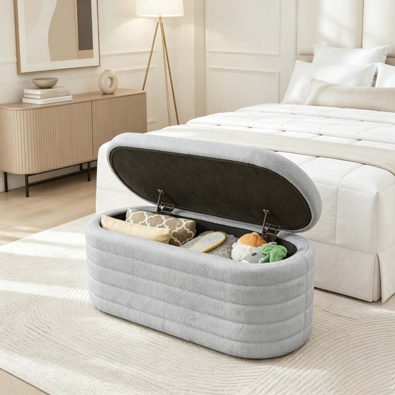 Banc de rangement moderne avec repose-pieds ovale, Gray