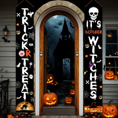 Halloween Decorations Halloween Gothic Skull Door Cover October 31 Banner Decor Halloween Decorations For Home Party