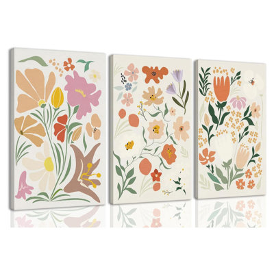 Abstrait, marché aux fleurs, art mural, décoration florale vintage, impressions sur toile encadrées, ensemble de 3 plantes colorées, décor minimaliste, peinture pour salon, chambre à coucher, salle à manger, salle de bain, 12 x 16 po