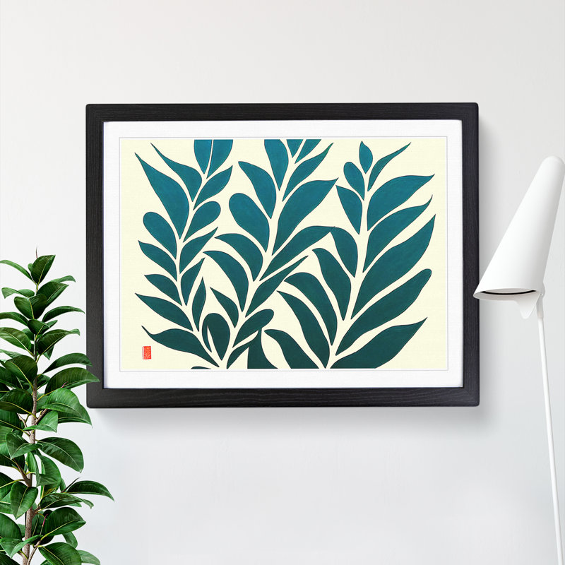 Fern Leaf Silhouette - Single Picture Frame Print, 46cm H x 64cm W x 2cm D, Black