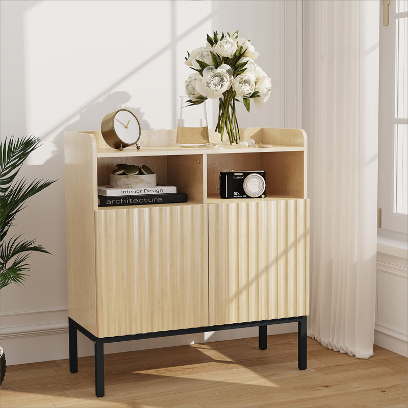 Buffet cannelé avec rangement, buffet industriel rustique avec tablettes réglables, crédence pour la cuisine, la salle à manger, le salon, l'entrée