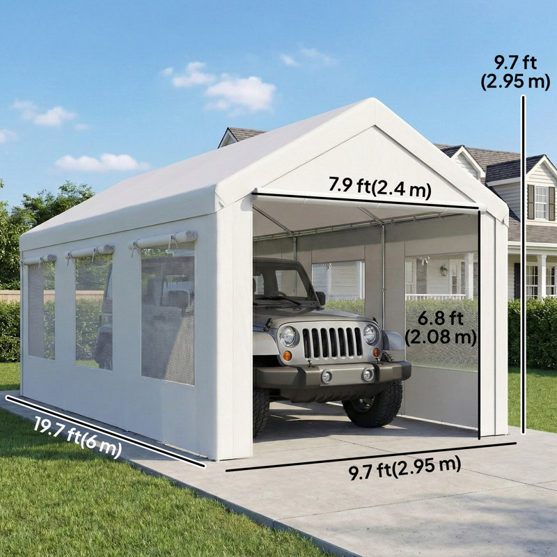 Abri d'auto robuste 10 po x 20 pi, garage portatif réglable en hauteur