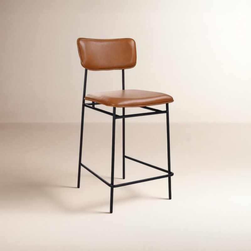 Turin Leather Bar & Counter Stool, Bar Stool (30” Seat Height), Brown Pebbled Top Grain Leather