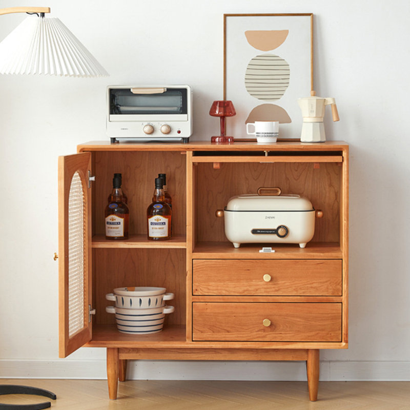 Buffet décoratif minimaliste en rotin de style japonais, H 37,4 po x l 31,5 po x P 15,75 po