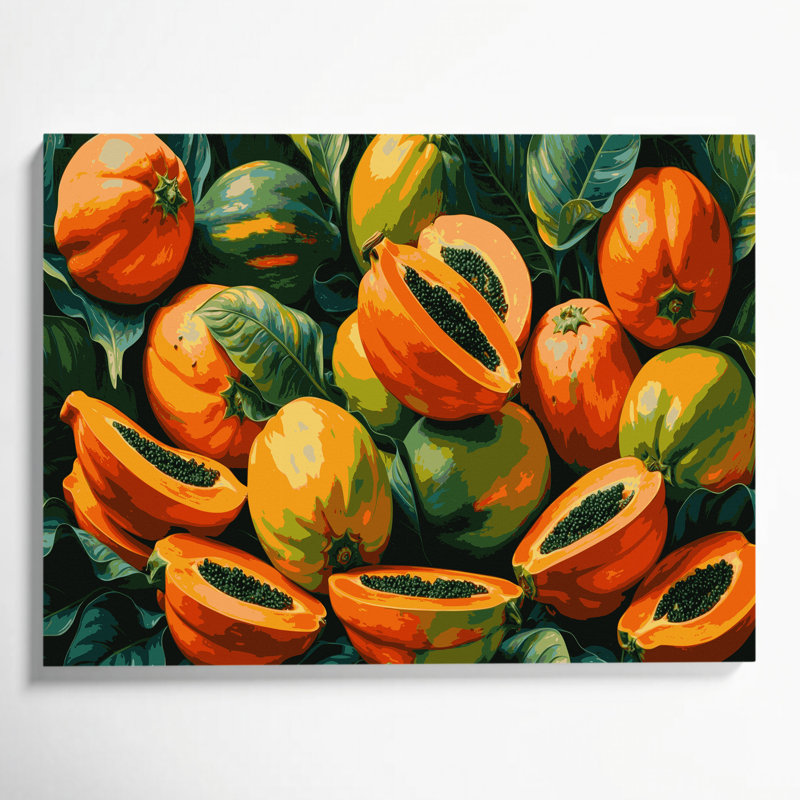 Fruit, papaye brune, art mural sur toile, H 12 po x l 18 po